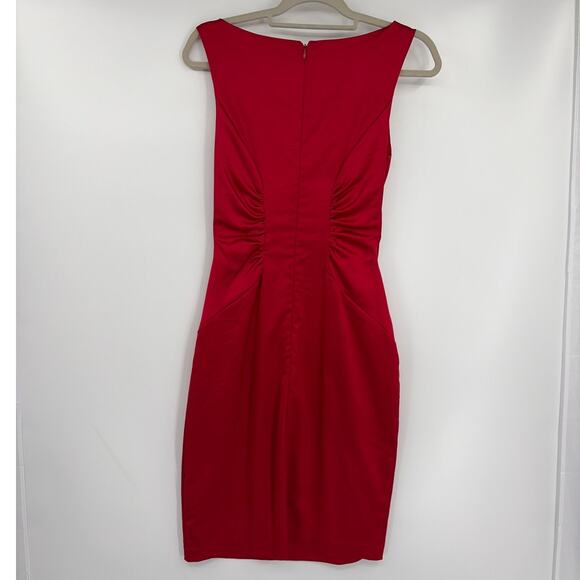 Cache Satin Y2K Cocktail Dress Sz 4 Red Ruched Holiday Valentines Bodycon USA - Picture 5 of 9